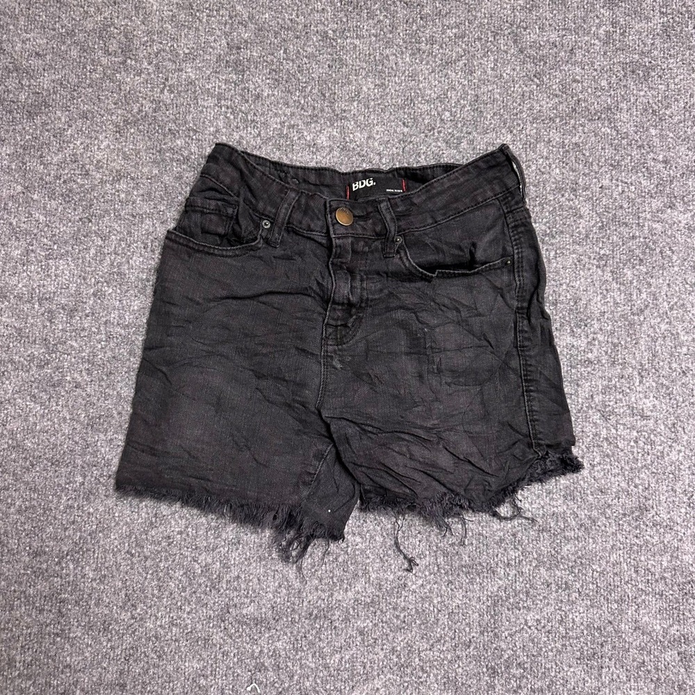 BDG Denim Shorts Womens Size 24 Black High Rise Raw Hem Frayed Faded Casual